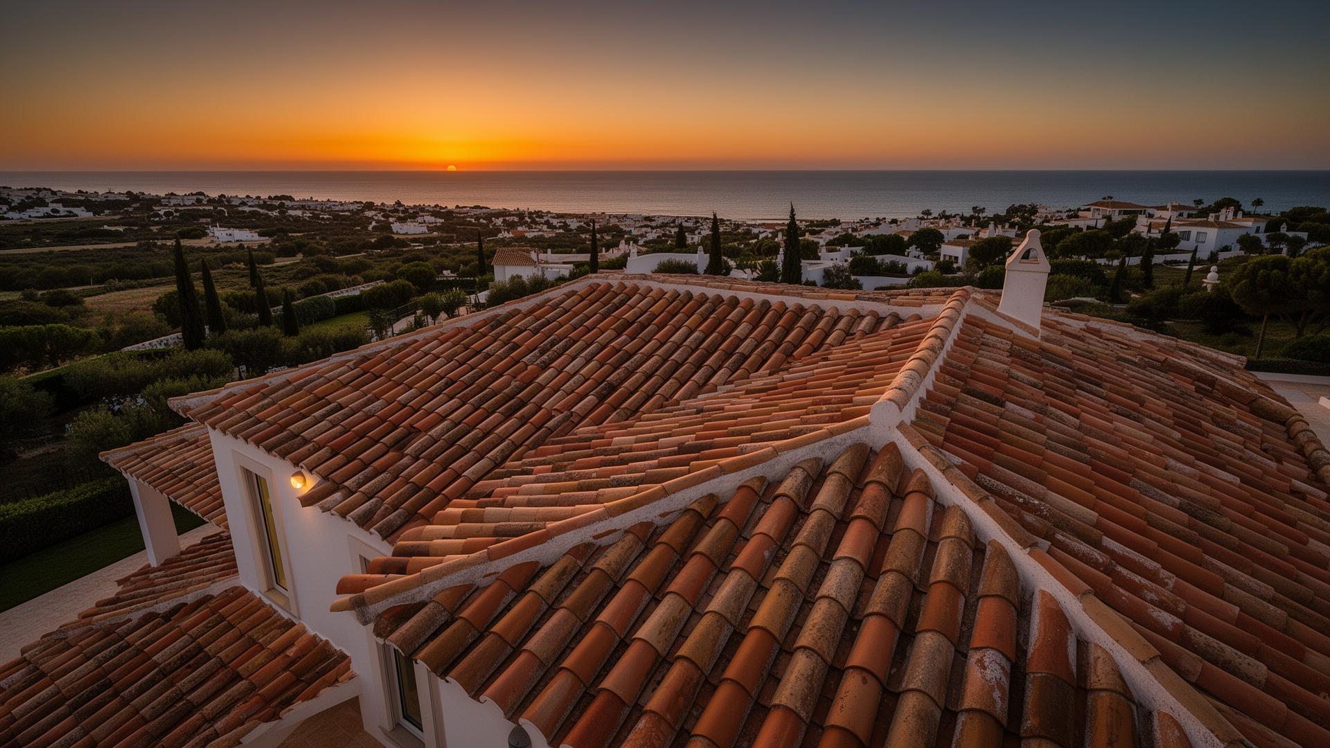Algarve villa rooftop at sunset